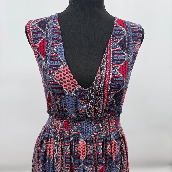 Roxy Dress Women XL Blue Pink Sleeveless Open Back Boho Peasant Hippie Cottage - Picture 2 of 11